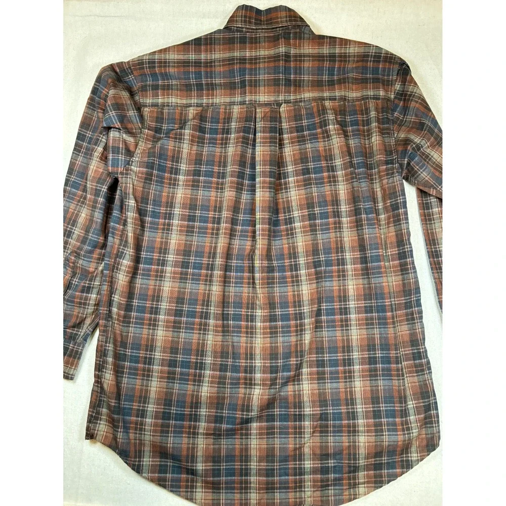SunRiver Mens Small Brown Plaid Button Down Shirt Wrinkle Stain Resistant